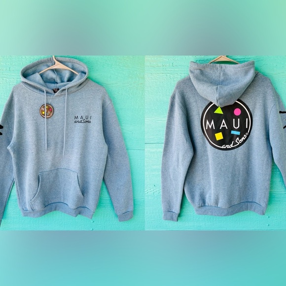 MAUI AND SONS LOGO OCEAN BLUE HOODIE MENS SIZE MEDIUM NWT - Picture 1 of 11